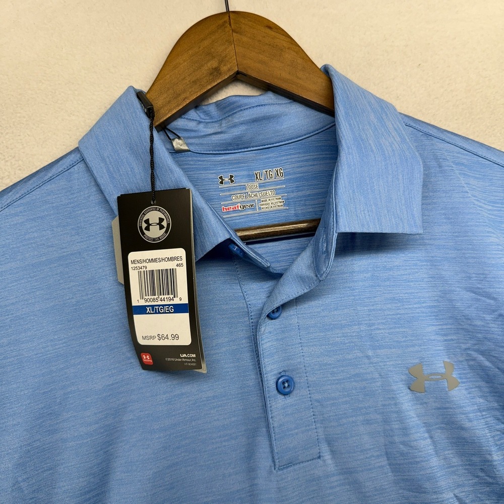 Under Armour Polo Shirt Mens XL Blue Performance HeatGear Golf Activewear NEW